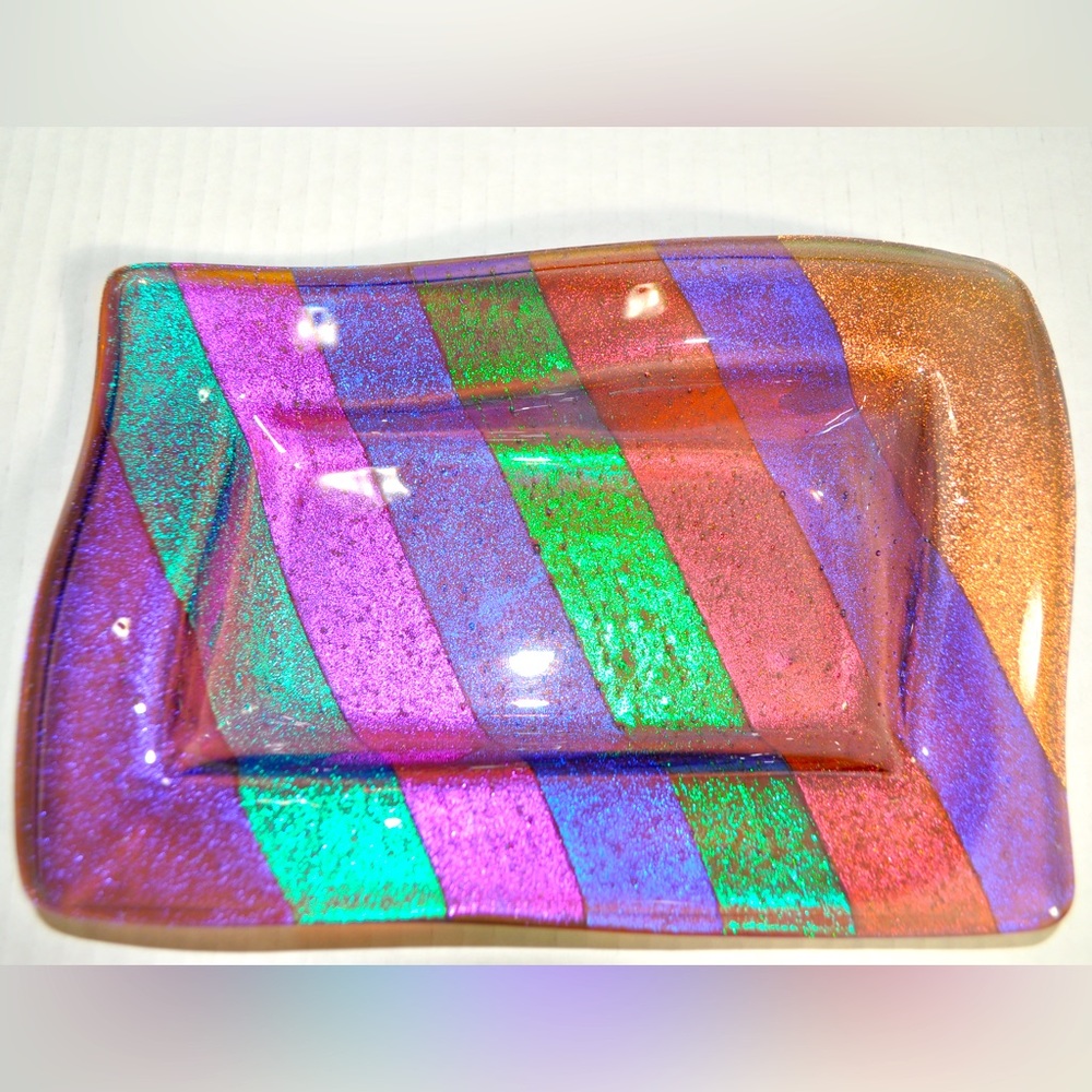 Multicolor Iridescent Glass Jewelry Dish